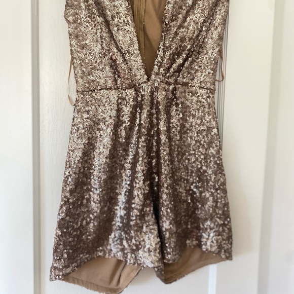 TIBI Gold Sequin Plunge Romper - Picture 3 of 3